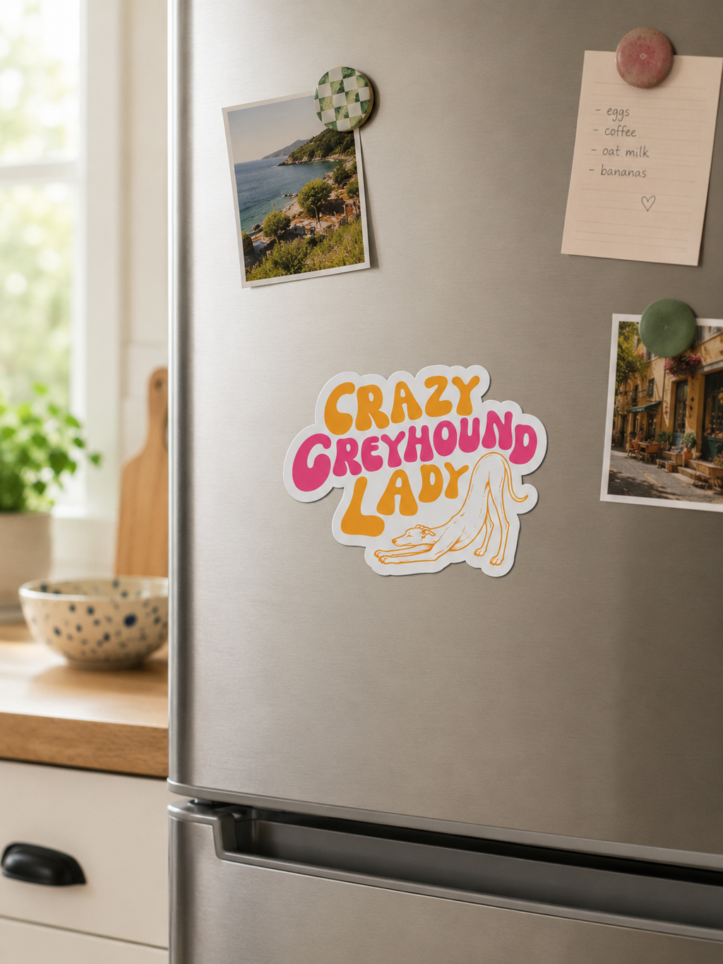 crazy greyhound lady fridge magnet