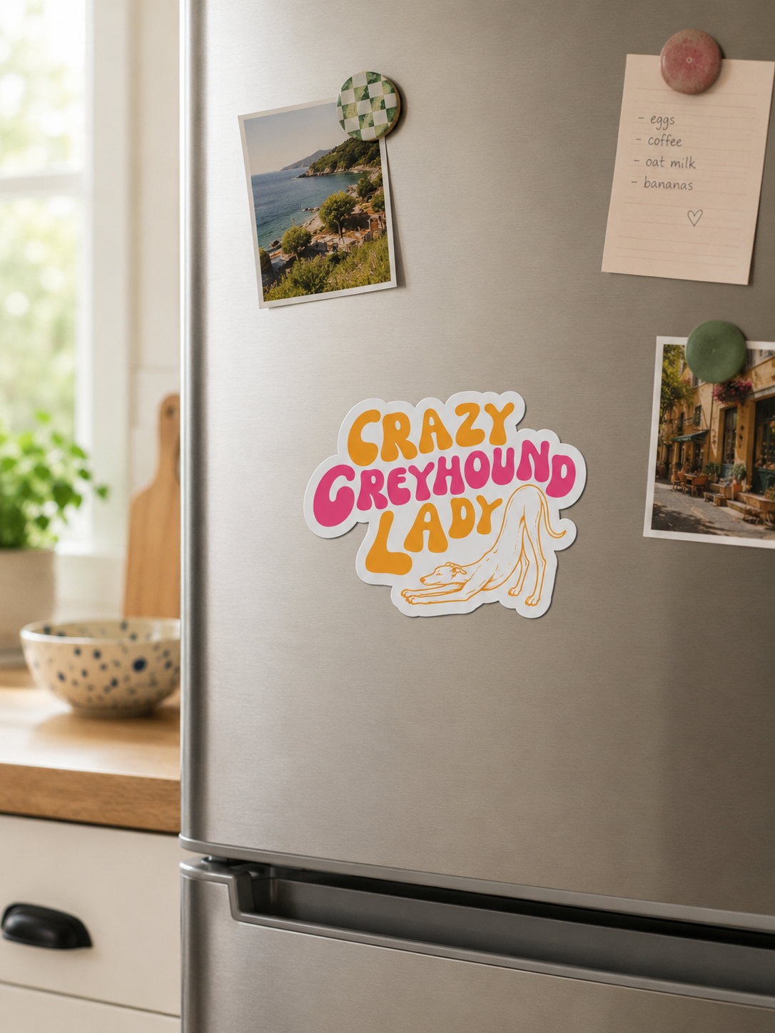 crazy greyhound lady fridge magnet